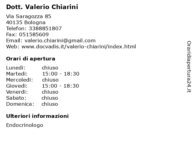 Orari di apertura Dott. Valerio Chiarini Via Saragozza